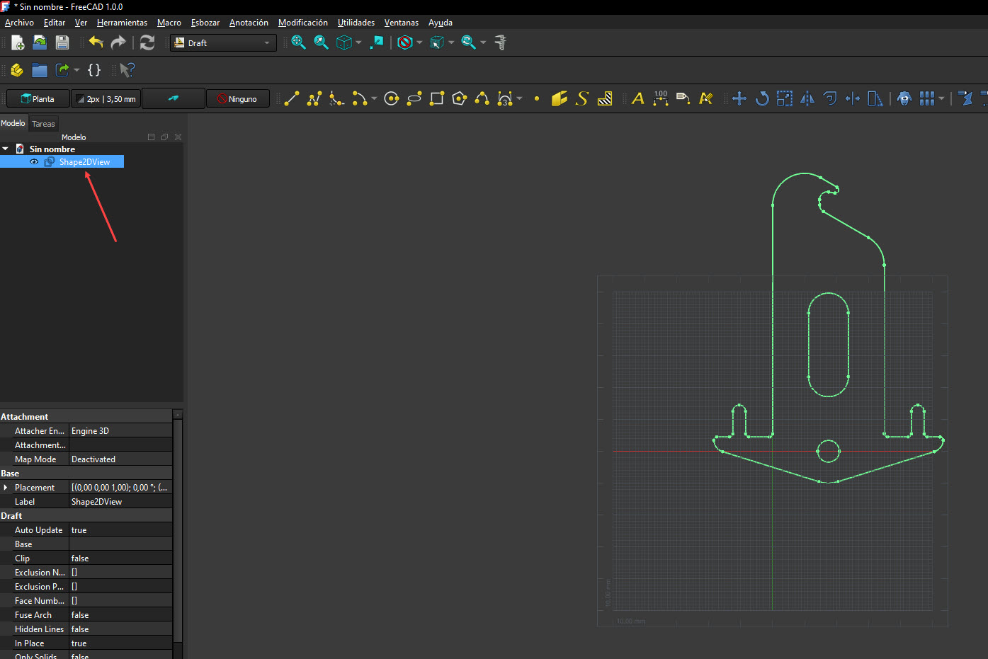 FreeCAD - Seleccionar capa de vista 2D creada