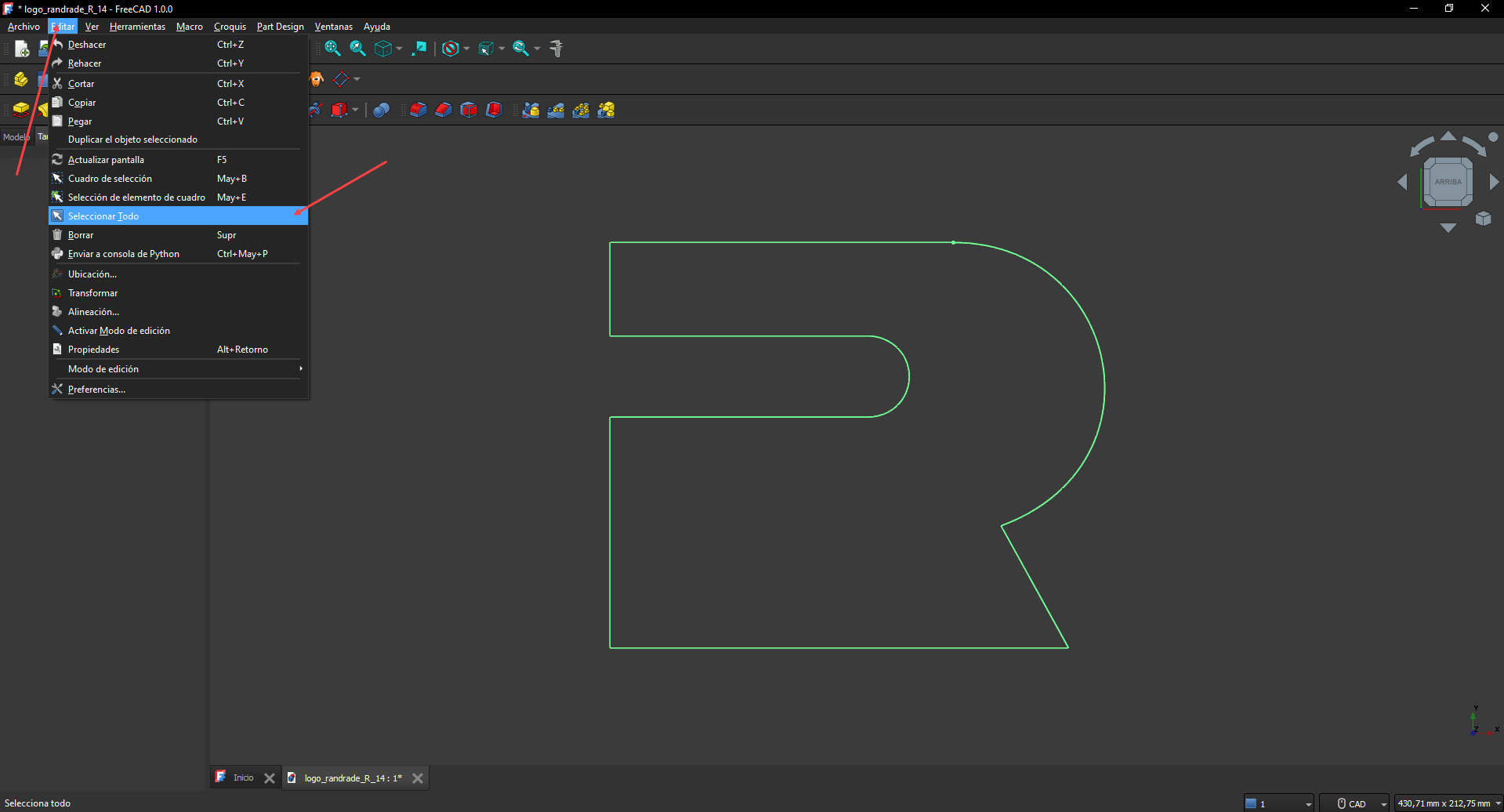 FreeCad - Seleccionar todo